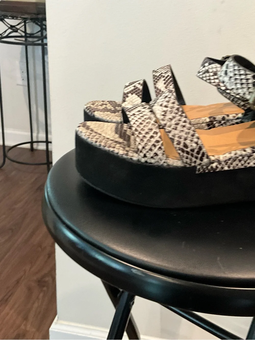 Rouge! Snake-Print Platform Sandals in Black and White